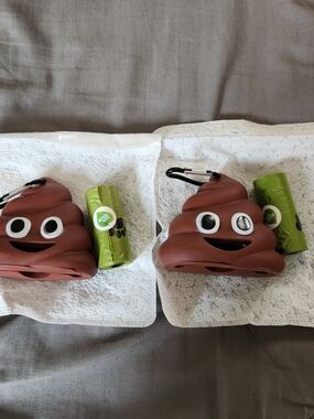 2 Pack Of Dog Brown Poop Emoji Waste Bag Dispenser with Green Refill Roll